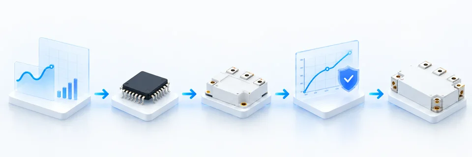 Process from customer operating conditions through device and module design and system validation to a DICIO product